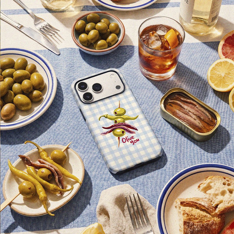 Funda Tough Blue Picnic – Vista trasera diseño completo azul cuadros
