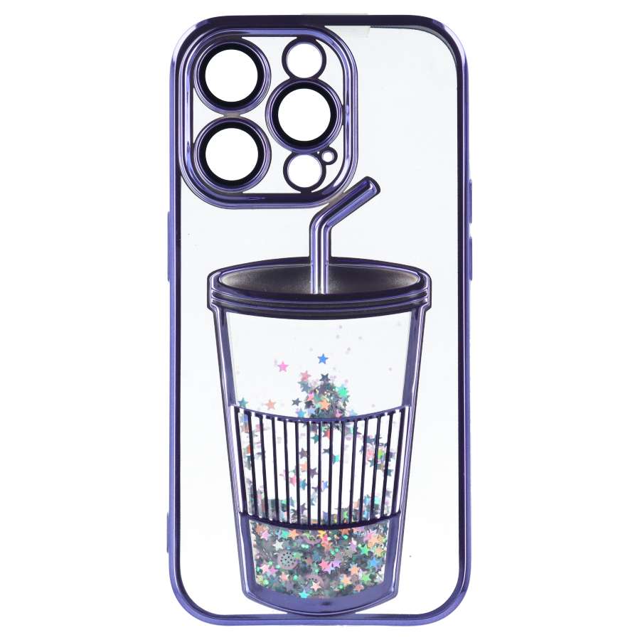 Capa Bumper com Copo de Purpurina para iPhone 14 Pro Max