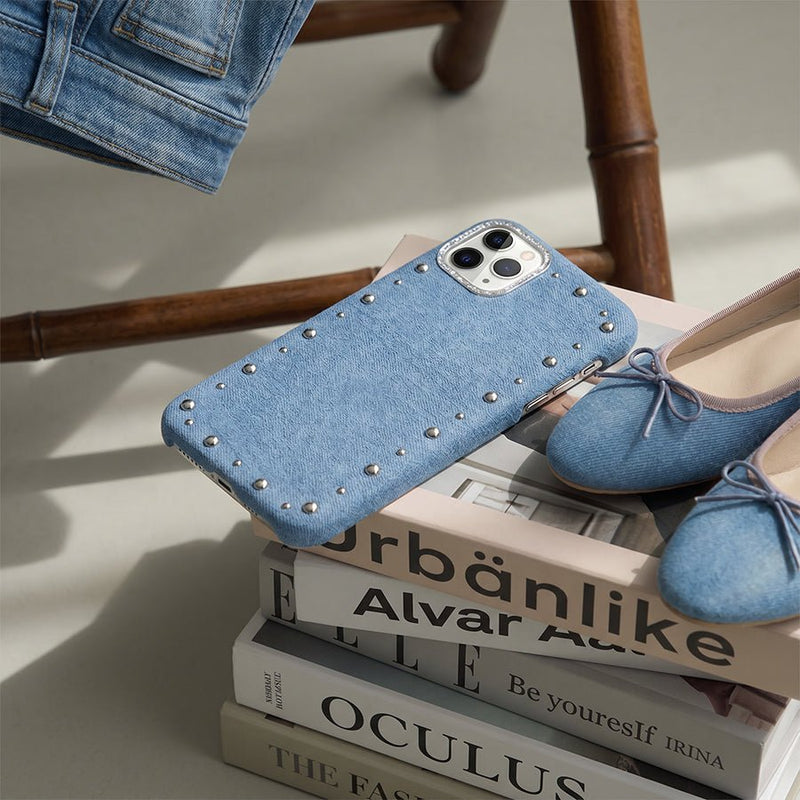 Carcasa Denim MagBattery para iPhone 11 Pro Max — vista en ángulo estilo casual
