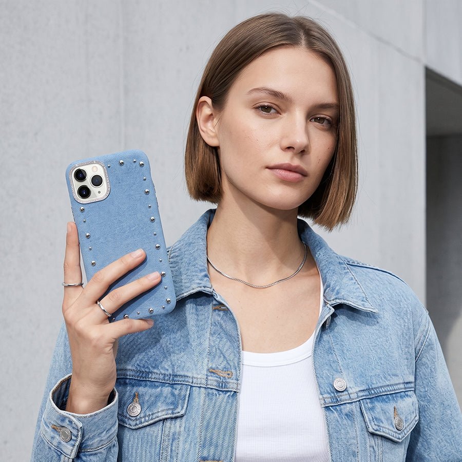 Funda Denim MagBattery para iPhone 12 Pro Max — perfil lateral y protección
