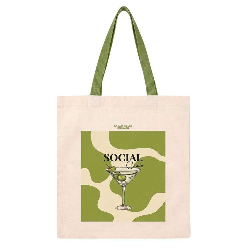 Tote bag Lime Aperitif colección The Sunset Club – Vista frontal bolsa de tela diseño verde lima
