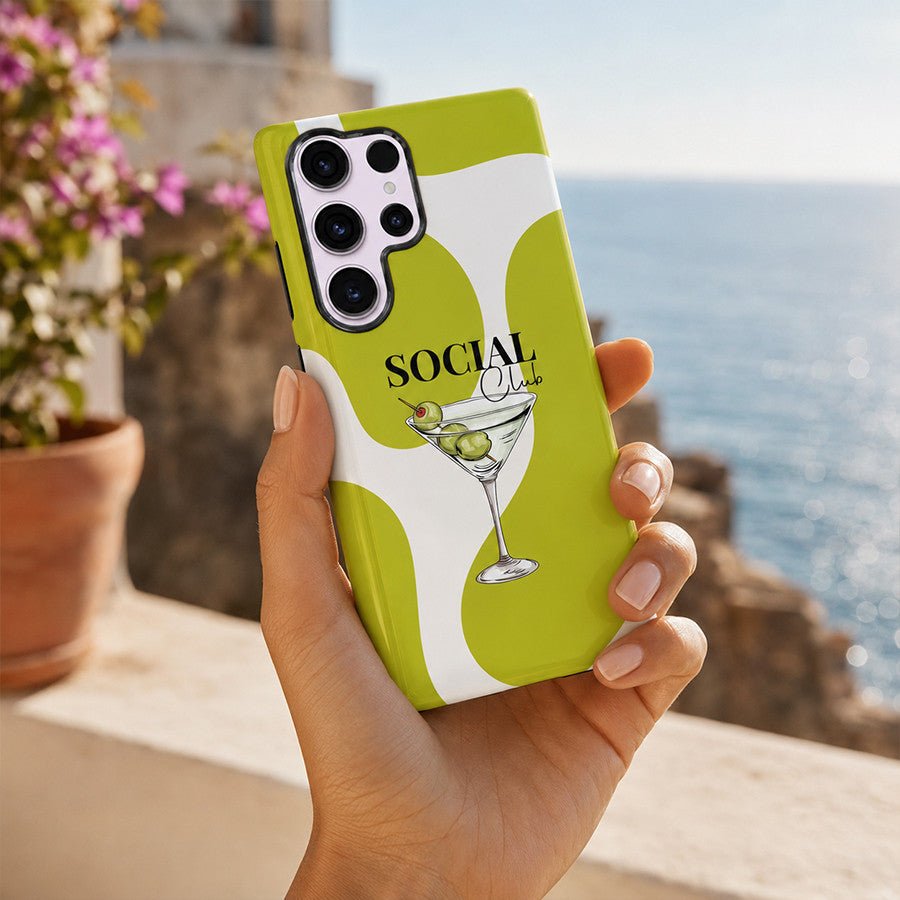 Funda Tough Lime Aperitif – Detalle del estampado verde lima vibrante
