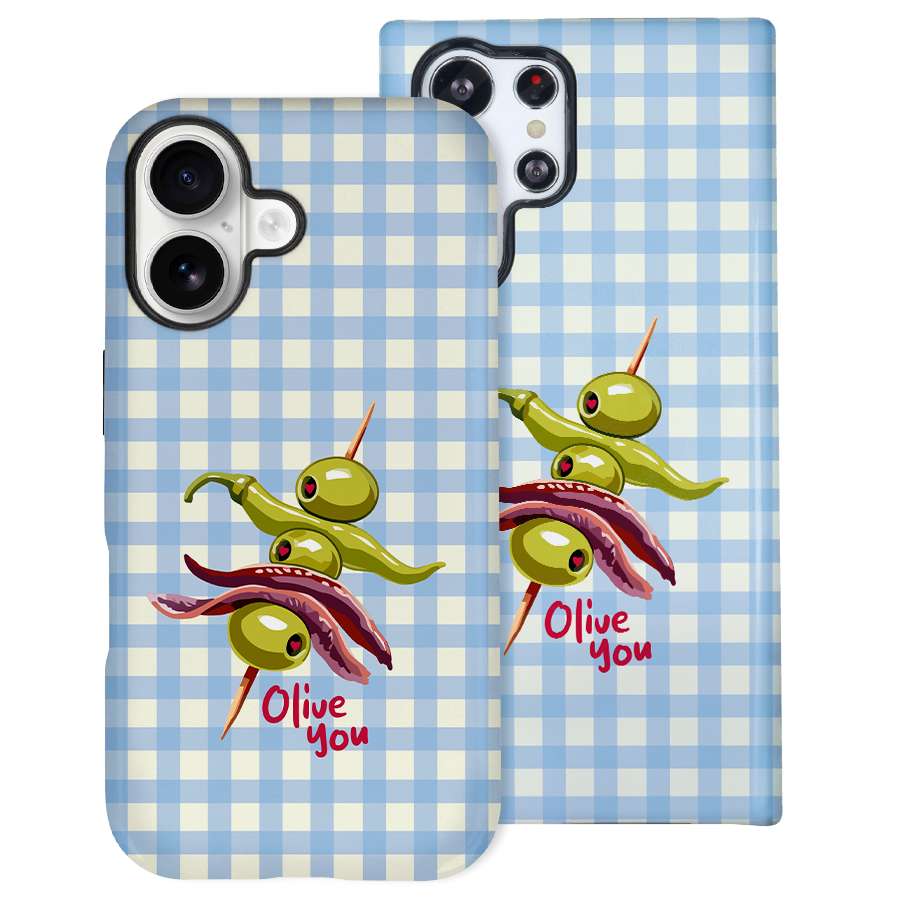 Funda Tough Blue Picnic colección The Sunset Club – Vista frontal diseño azul cuadros
