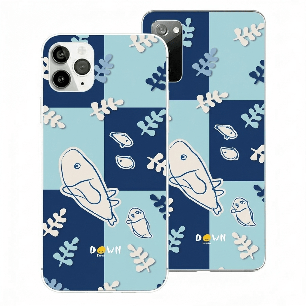 Vista del diseño «El Mar de Enzo» de Down España aplicado en funda para móvil — Colección solidaria La Casa de las Carcasas