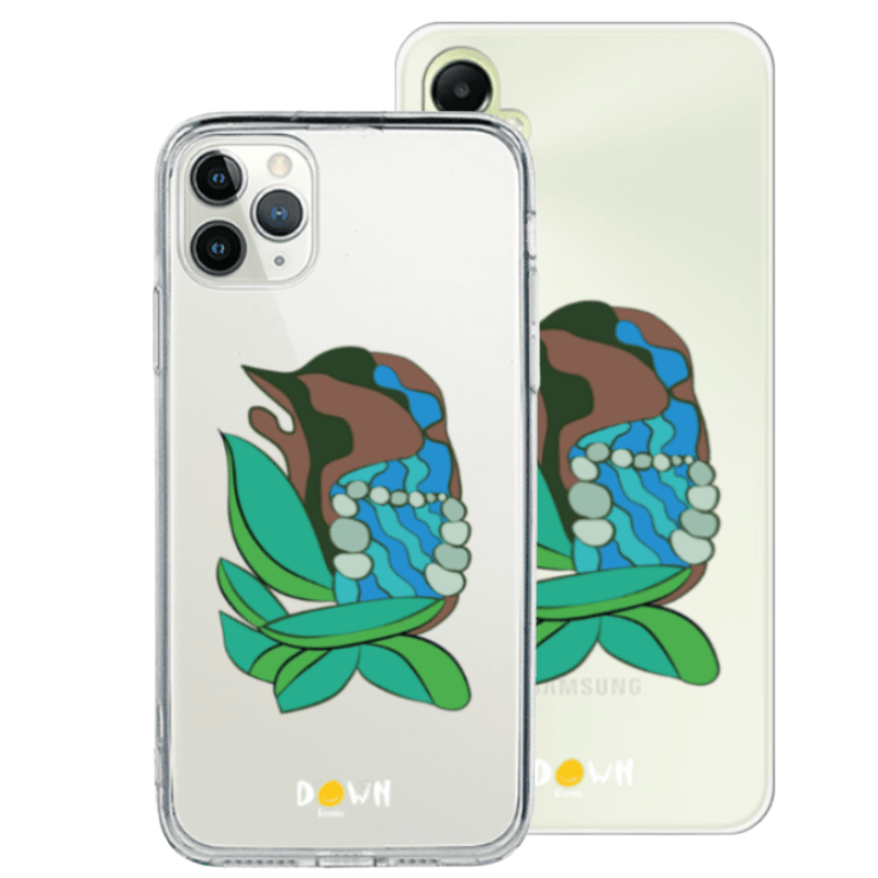 Vista del diseño «Perla de Luna» de Down España aplicado en funda para móvil — Colección solidaria La Casa de las Carcasas